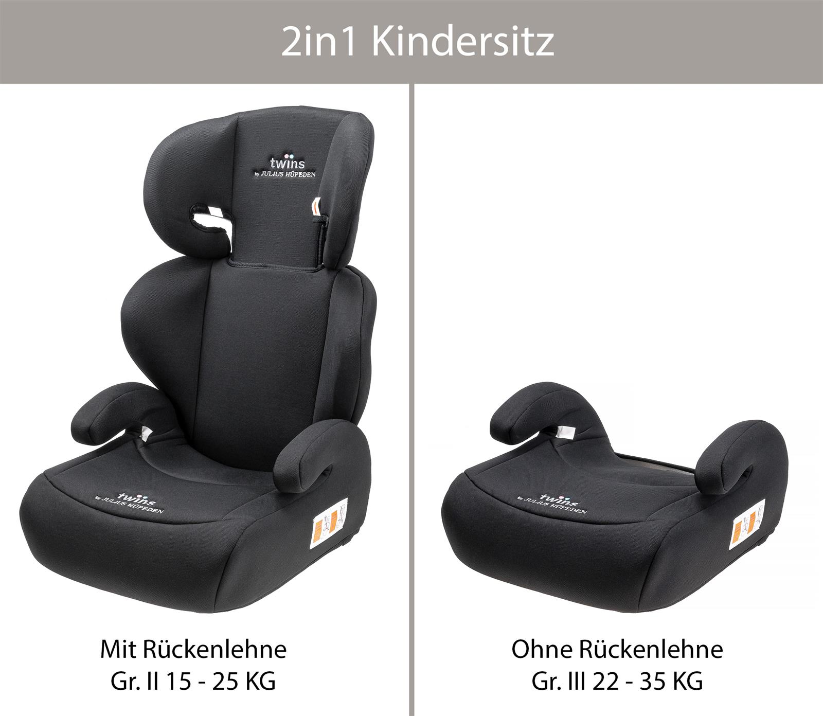 Twins Kindersitz / Sitzerhöhung fürs Auto, mitwachsend, Kinder von 4 bis  12 Jahre, 15-36 kg, ECE Gruppe 2-3