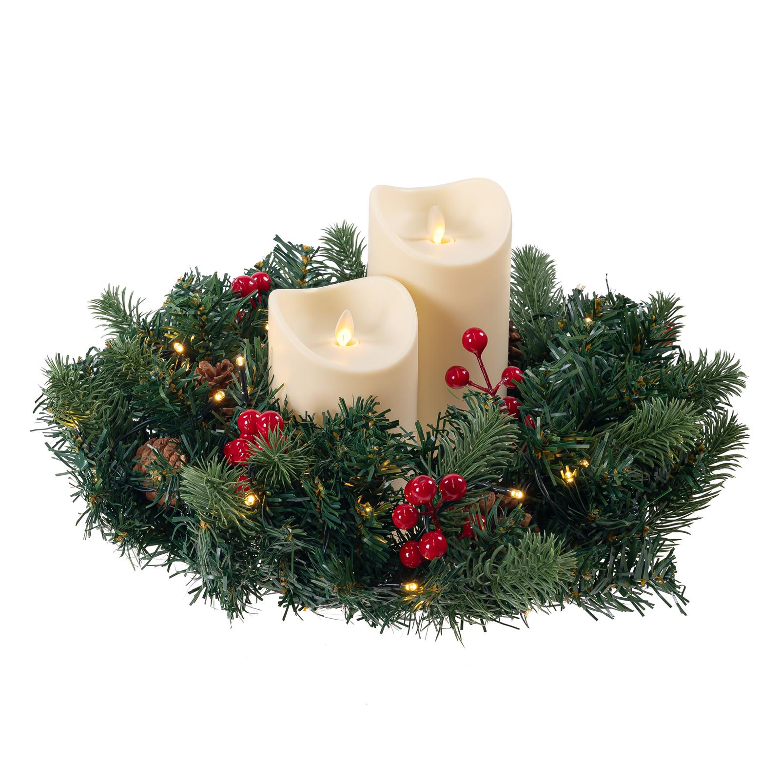 Adventskranz künstlich Licherkette beleuchtet LED Kerzen Advent Kanz Weihnachten
