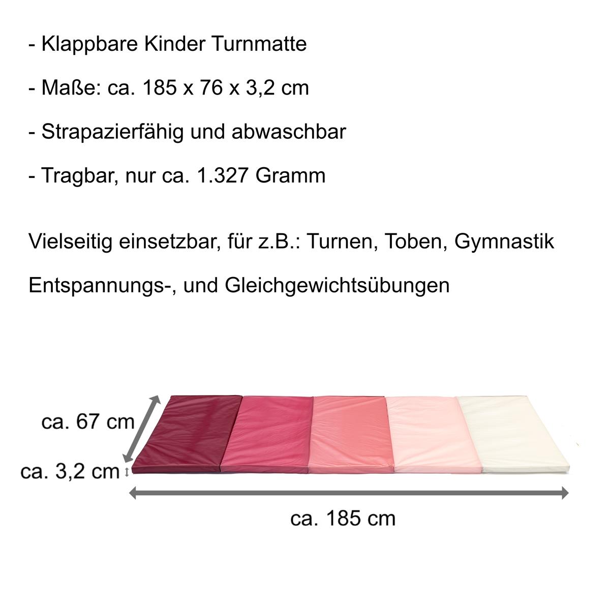 Inklapbare Turnmat Van KaMel – Ca. 185x76x3,2 Cm – Lichtgewicht, Opvouwbaar En Superveelzijdig Voor Gym, Yoga, Spel En Fitness