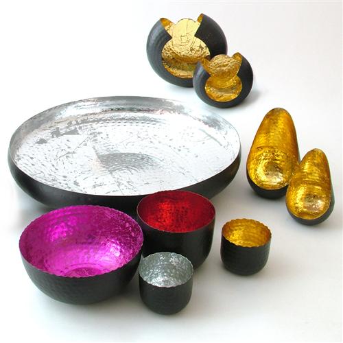 Teelichthalter Windlicht Metallschale schwarz gold verschiedene Größen