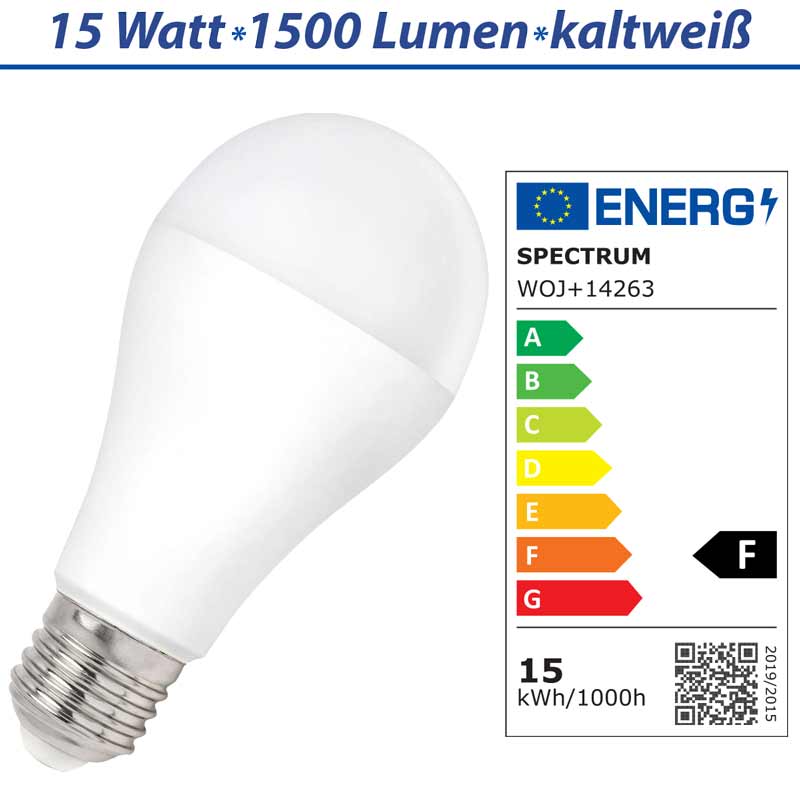 Helle LED Birne E27 mit 15 Watt und hellen 1500 Lumen in Warmweiß, Birnenform, E27 Sockel, LED Leuchtmittel